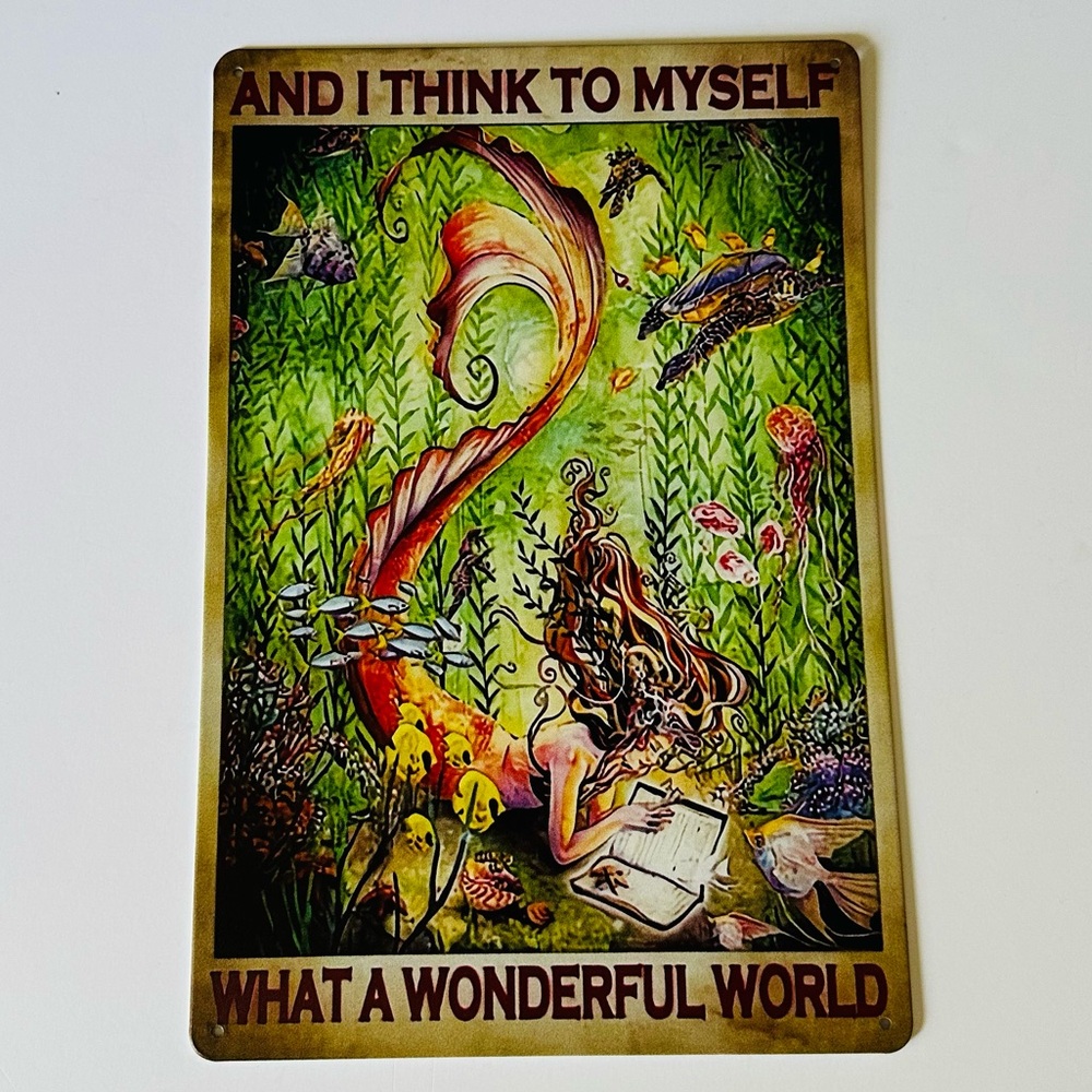 What A Wonderful World Colorful Mermaid Tin Sign